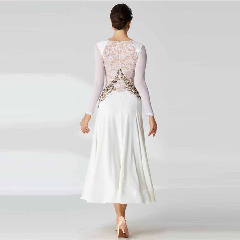 YUN Customisable-Women's Long Sleeve Lace Diamonds Dress For Ballroom Dancing Smooth Dress