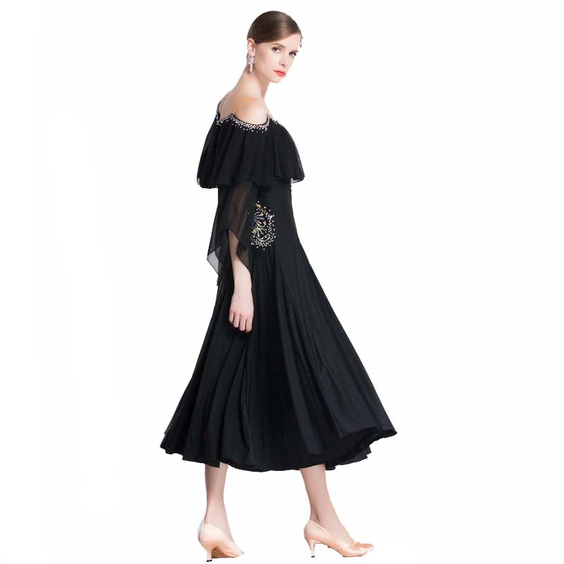 YUN Customisable-Women's Off Shoulder Diamonds Waltz Modern Ballroom Dance Dress
