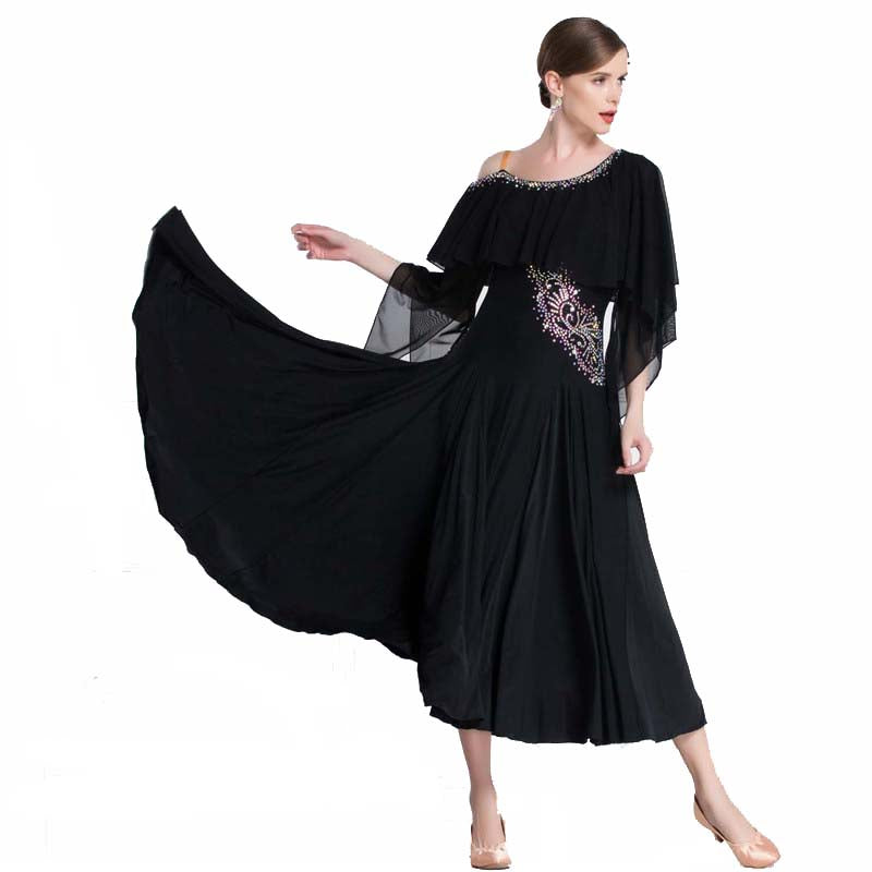 YUN Customisable-Women's Off Shoulder Diamonds Waltz Modern Ballroom Dance Dress