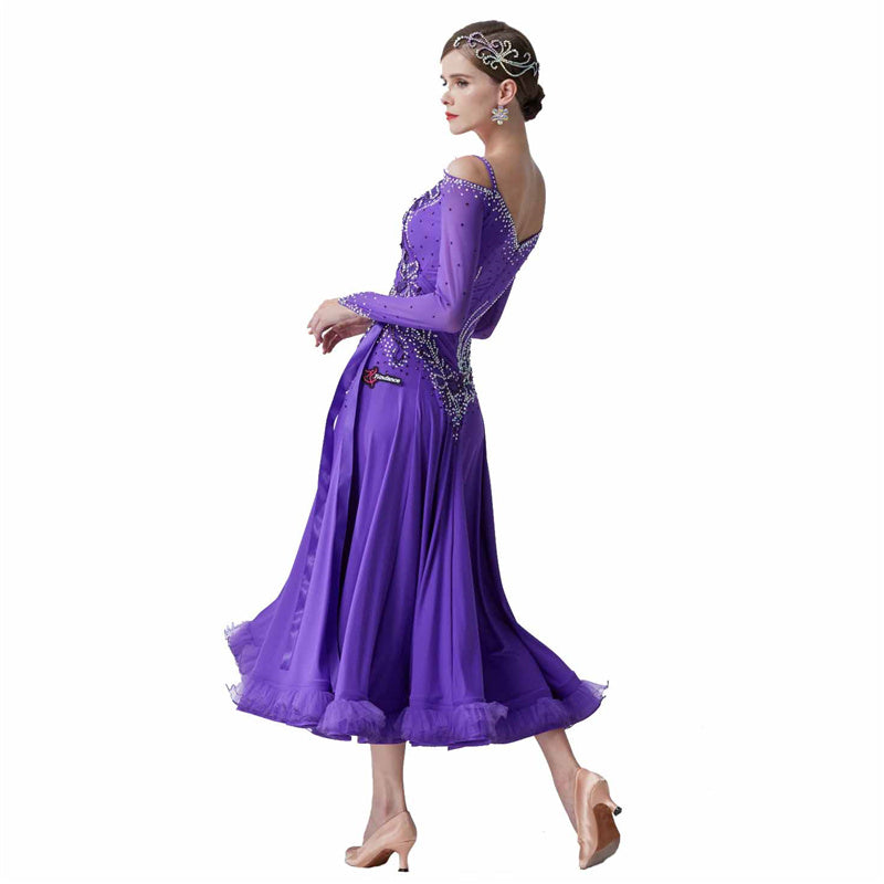 YUN Customisable-Women's Puple Diamonds Dance Costume Dress For Ballroom Dancing standard/Smooth Dress