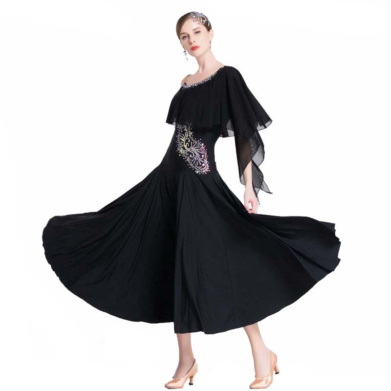 YUN Customisable-Women's Off Shoulder Diamonds Waltz Modern Ballroom Dance Dress
