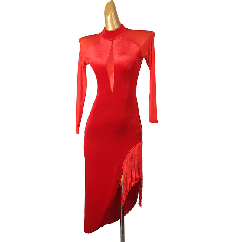 YZY Customisable-Women's Long Sleeve Red Tassel DanceWear Dance Dress Performance Wear