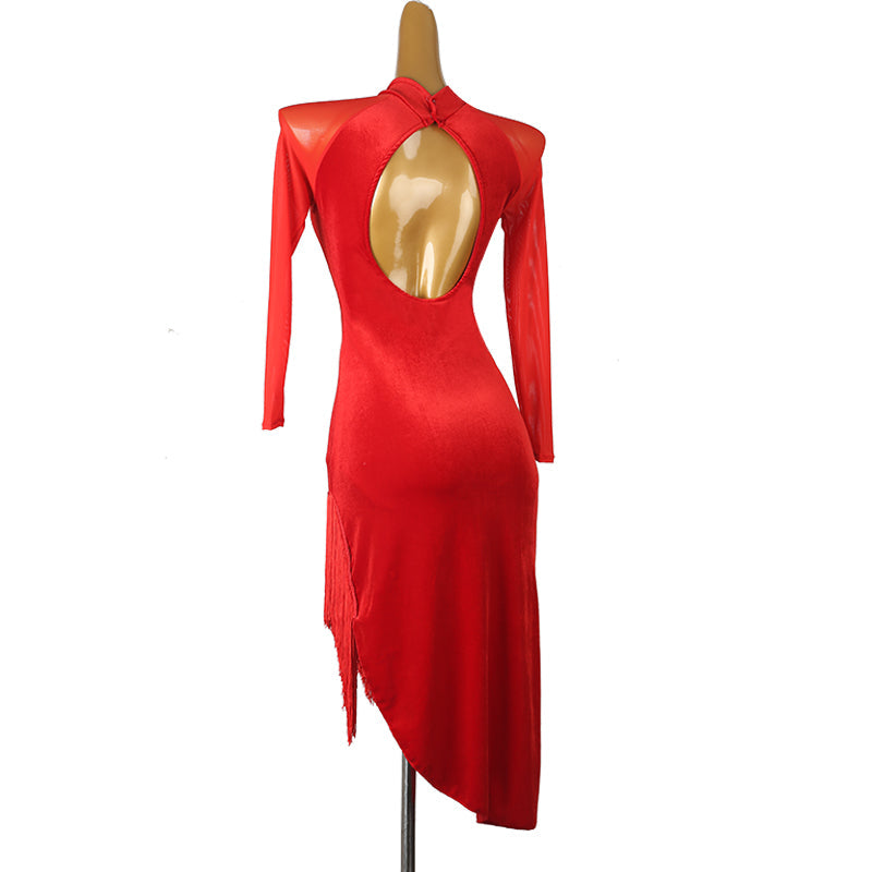 YZY Customisable-Women's Long Sleeve Red Tassel DanceWear Dance Dress Performance Wear