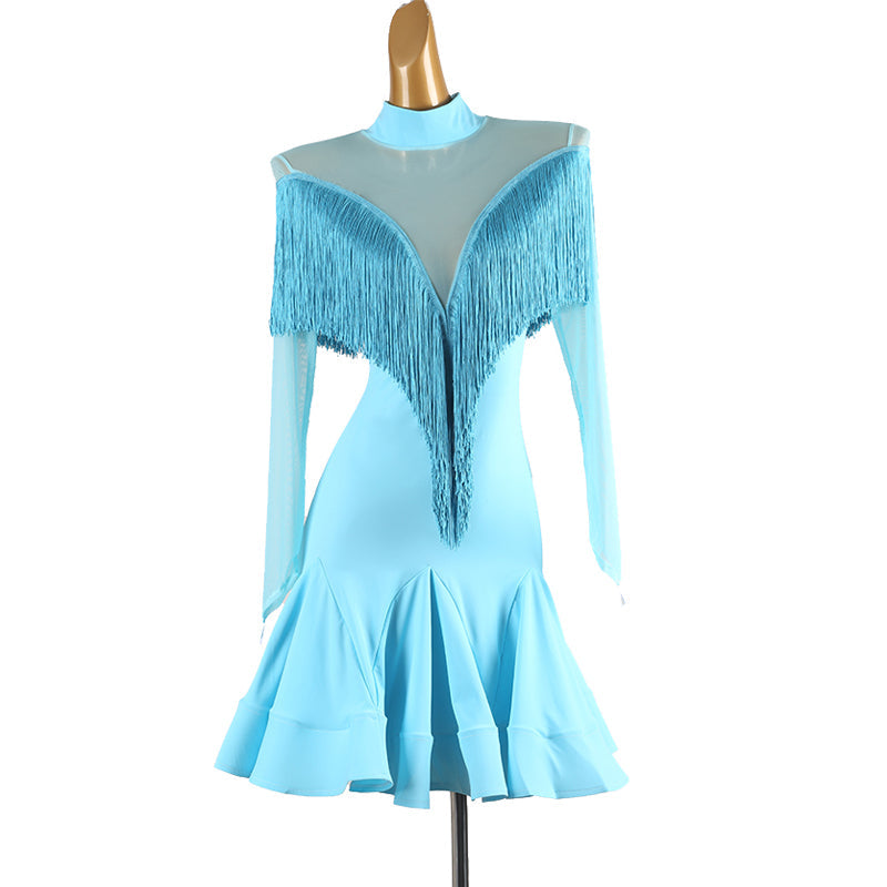 Customisable-Women's Long Sleeve Tassel DanceWear Dance Dress Performance Wear