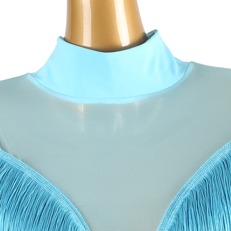 Customisable-Women's Long Sleeve Tassel DanceWear Dance Dress Performance Wear