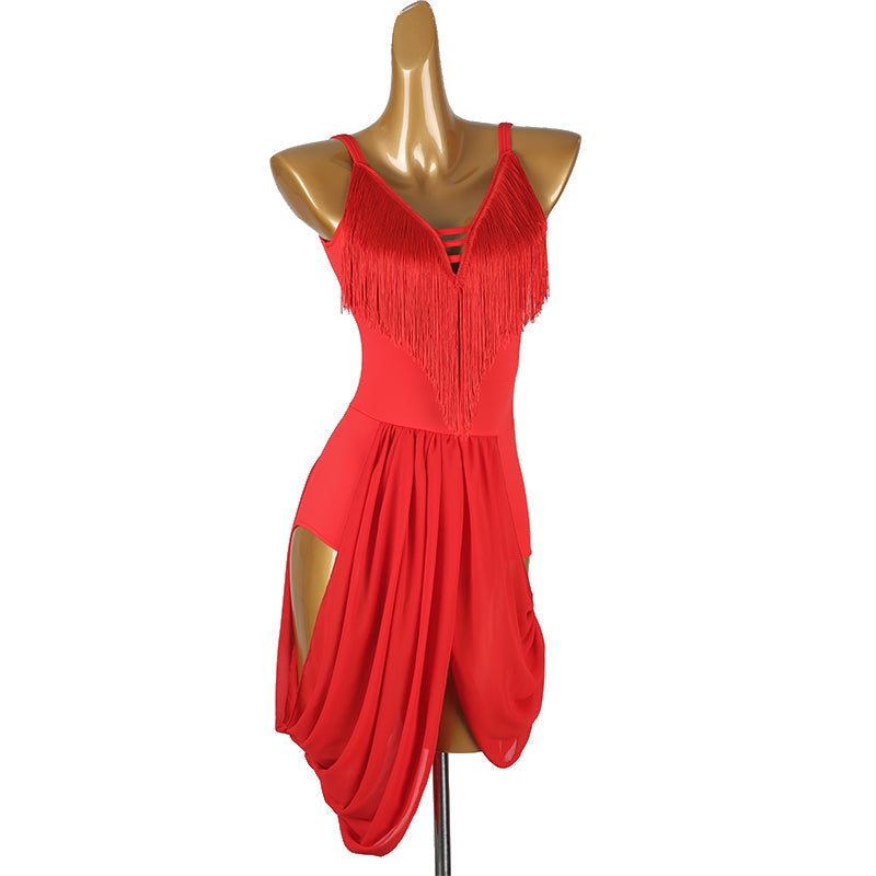 YZY Customisable-Women's Red Tassel DanceWear Dance Dress Performance Wear