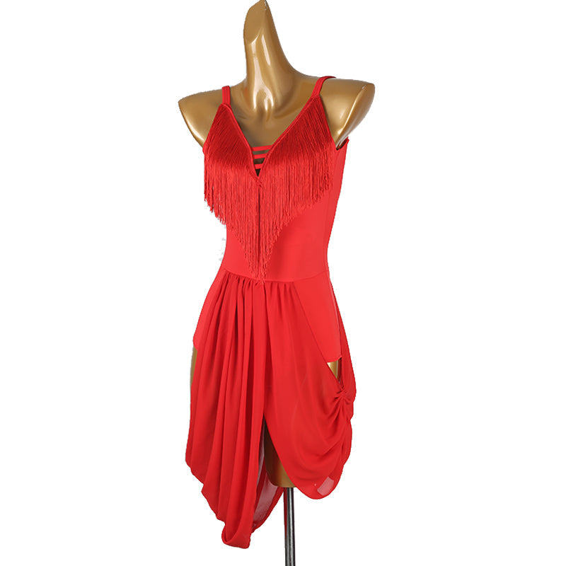 YZY Customisable-Women's Red Tassel DanceWear Dance Dress Performance Wear