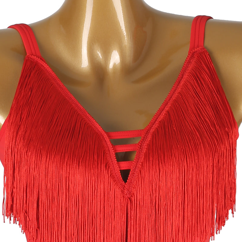 YZY Customisable-Women's Red Tassel DanceWear Dance Dress Performance Wear