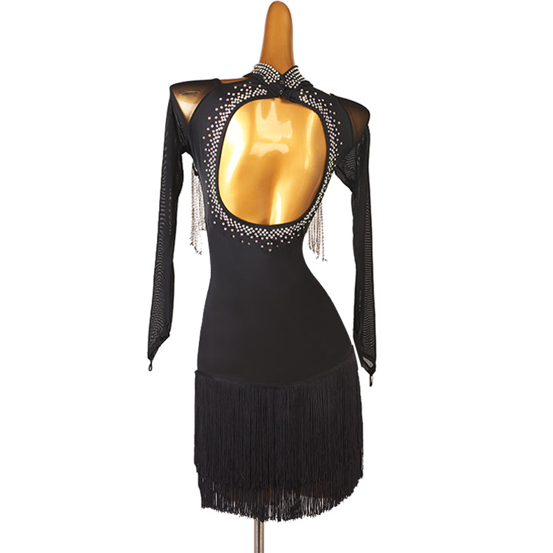 Customisable-Women's Long Sleeve Tassel Dance Wear Dance Dress Performance Wear