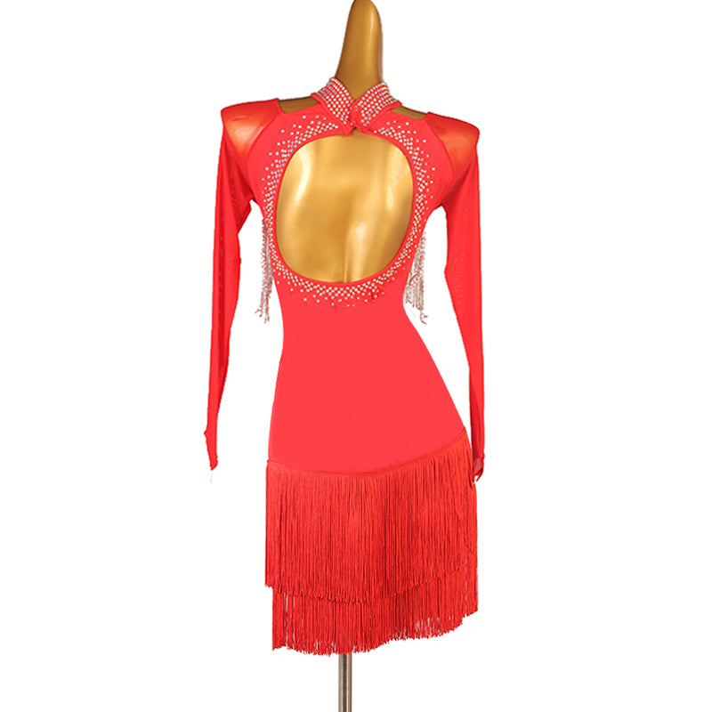 Customisable-Women's Long Sleeve Tassel Dance Wear Dance Dress Performance Wear