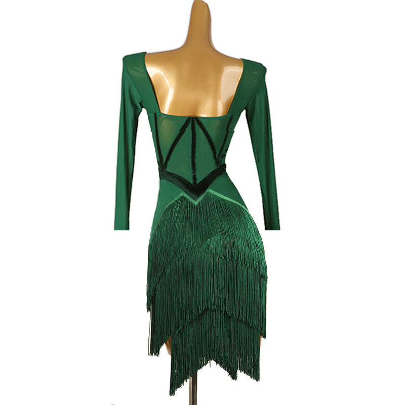 Customisable-Women's Green Tassel Dance Wear Dance Dress Performance Wear