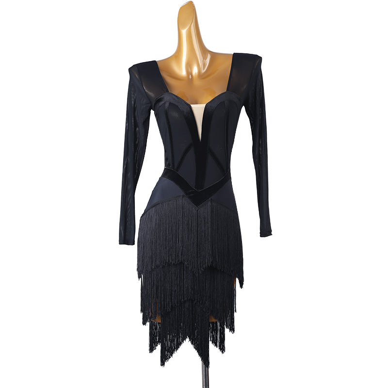 YZY Customisable-Women's Long Sleeve Tassel DanceWear Dance Dress Performance Wear
