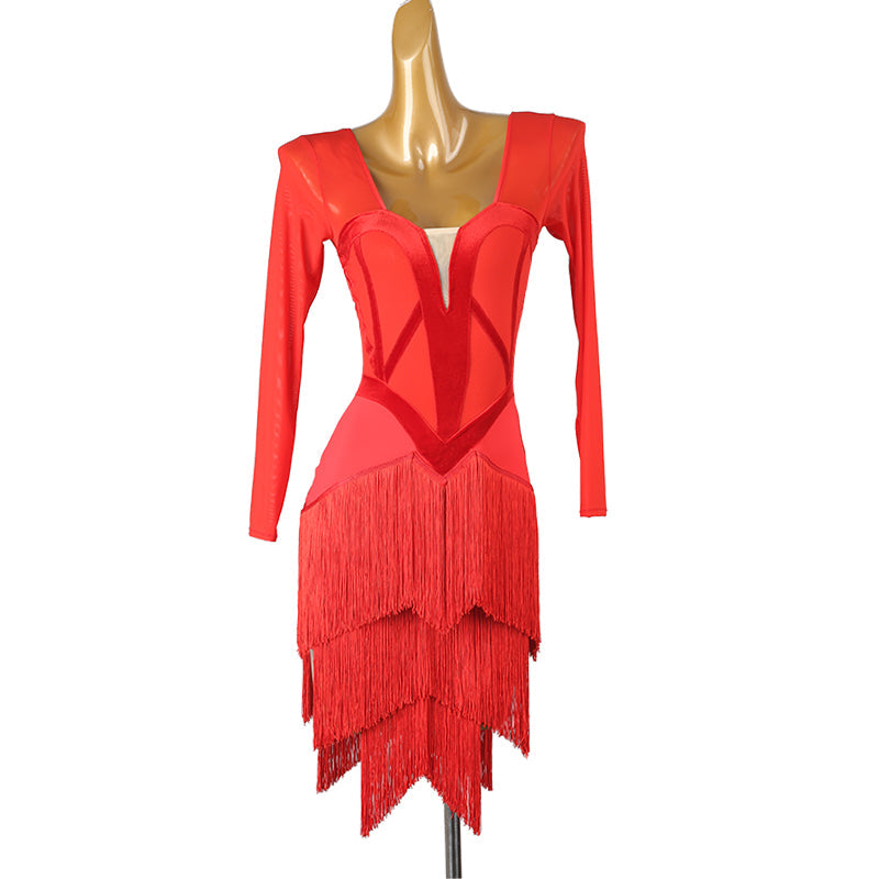 YZY Customisable-Women's Long Sleeve Tassel DanceWear Dance Dress Performance Wear