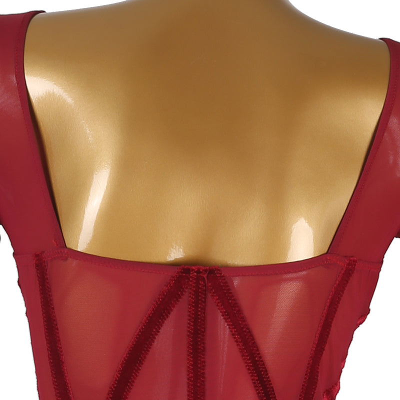 YZY Customisable-Women's Red Long Sleeve Tassel DanceWear Dance Dress Performance Wear