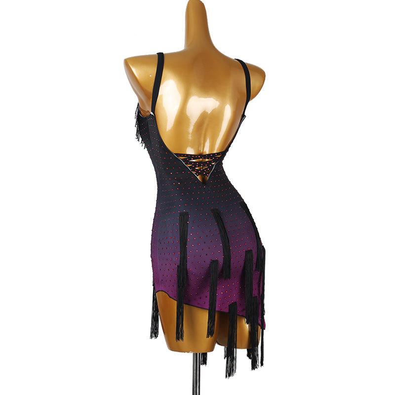 YZY Customisable-Women's Purple Tassel DanceWear Dance Dress Performance Wear