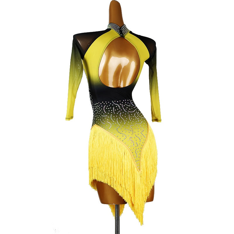 YZY Customisable-Women's 3/4 Sleeve Yellow DanceWear Dance Dress Performance Wear