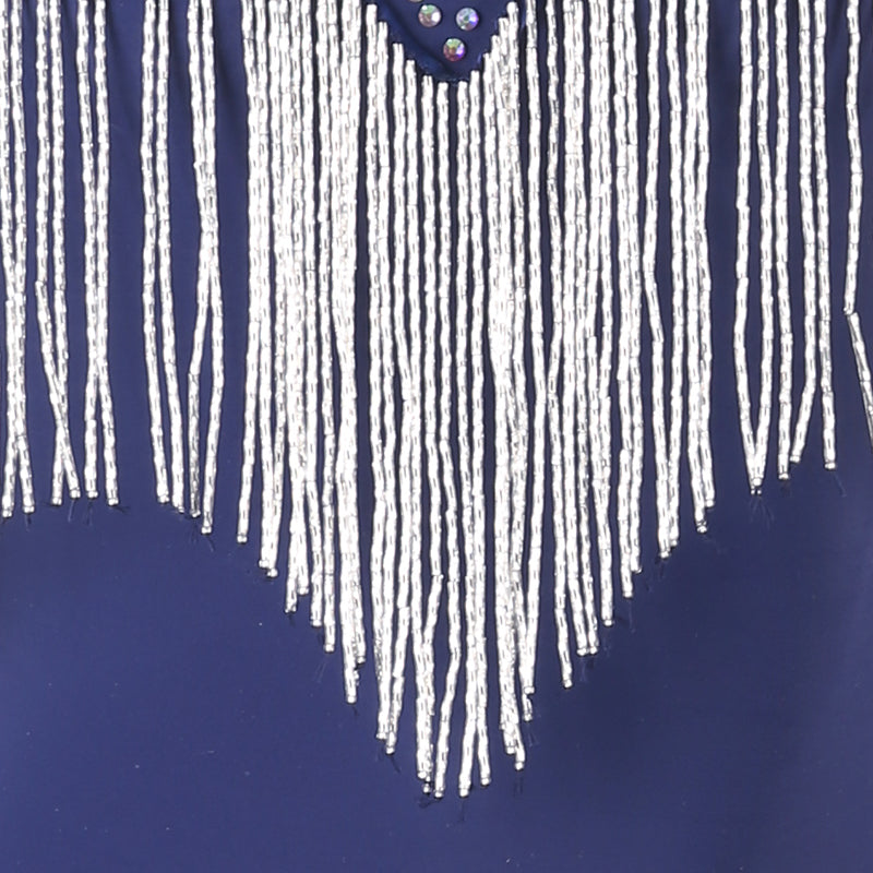 YZY Customisable-Women's Dark Blue Long Sleeve Tassel DanceWear Dance Dress Performance Wear