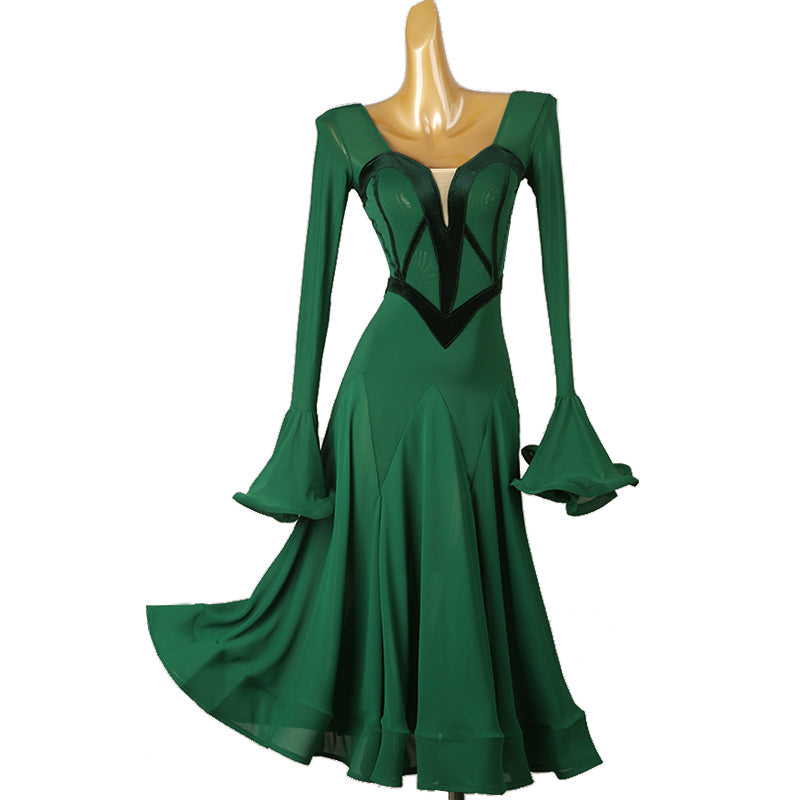 Customisable-Women's Long Sleeve Mesh Modern Dance Performance Dress Ballroom Dance Dress
