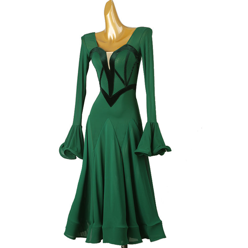 Customisable-Women's Long Sleeve Mesh Modern Dance Performance Dress Ballroom Dance Dress