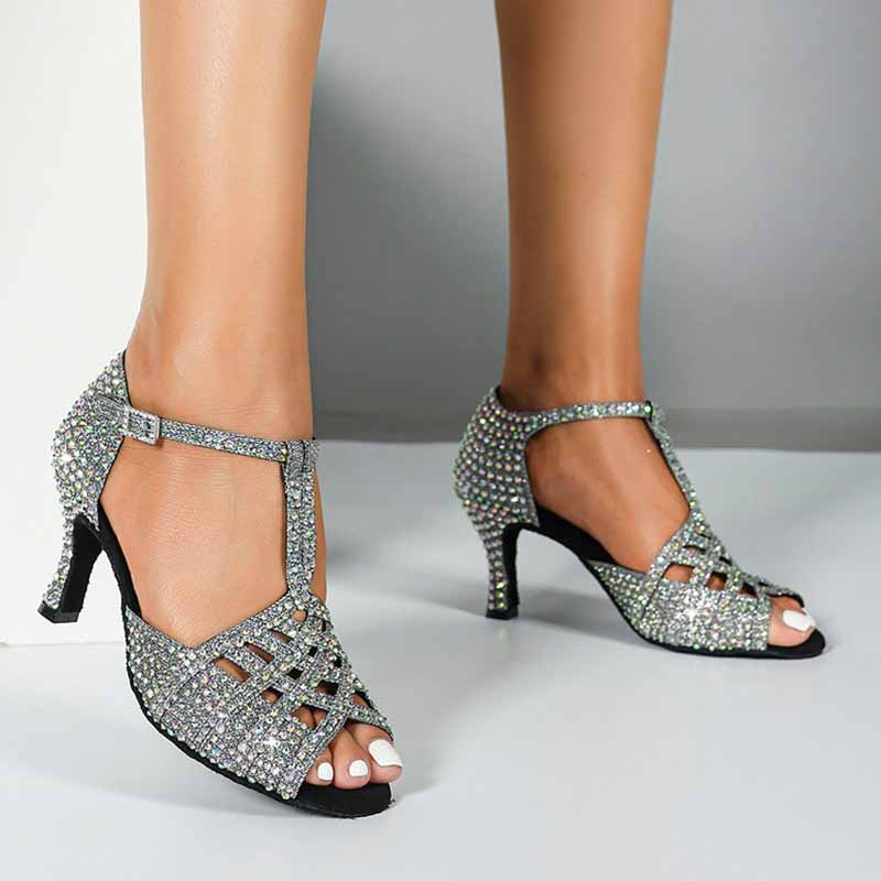 DS Women's Sparkling Glitter Customized Heel Salsa Latin Dance Shoes