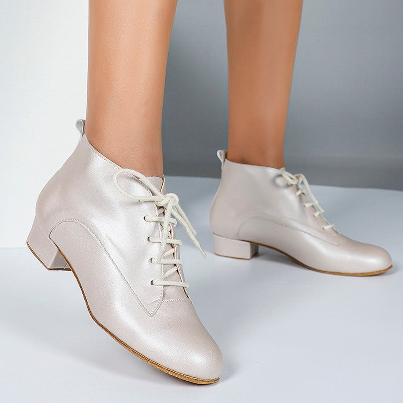 SH Women's Apricot 2.5cm Heel Jazz Shoes Lace-up Dance Heels Boots
