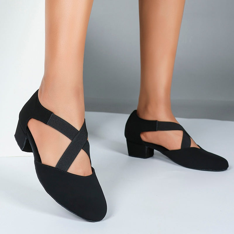 DS Women's Black Suede 3.5cm Heels Ballroom Dance Shoes Swing Dance Shoes
