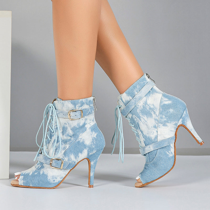 Women's Denim Customized Heel Dance Boots Salsa Jazz Dance Shoes