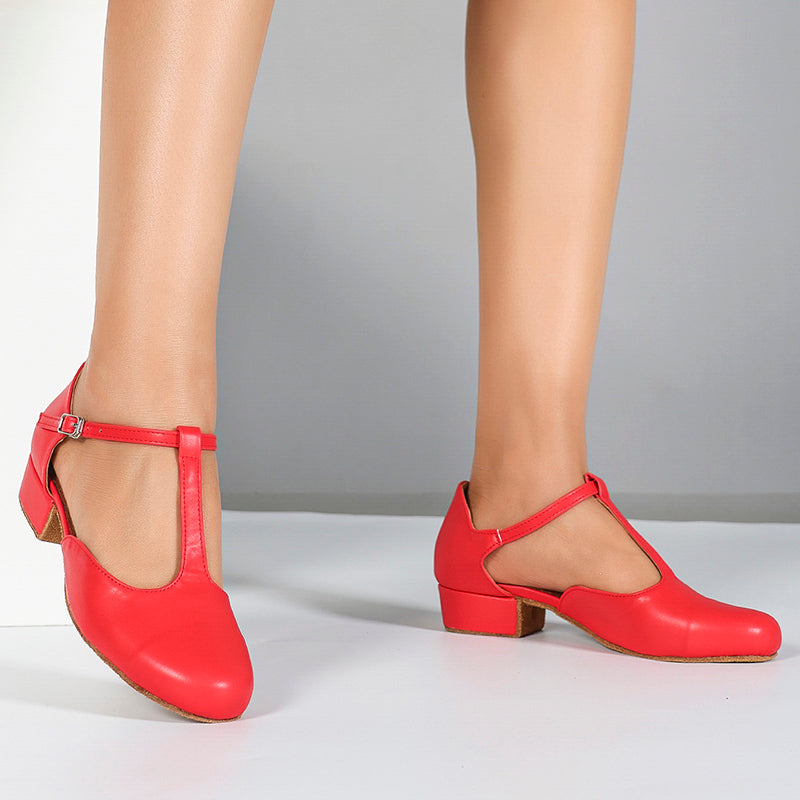 DS Women's T-strap PU Leather Retro Customized Heels Ballroom Dance Shoes Swing Dance Shoes