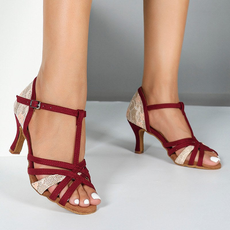 DS Women's Burgundy Customized Heel Latin Dance Shoes
