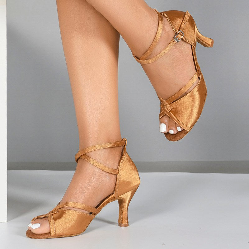 Women's Satin Velvet Customized Heel Ballroom Dance Shoes Latin Shoes