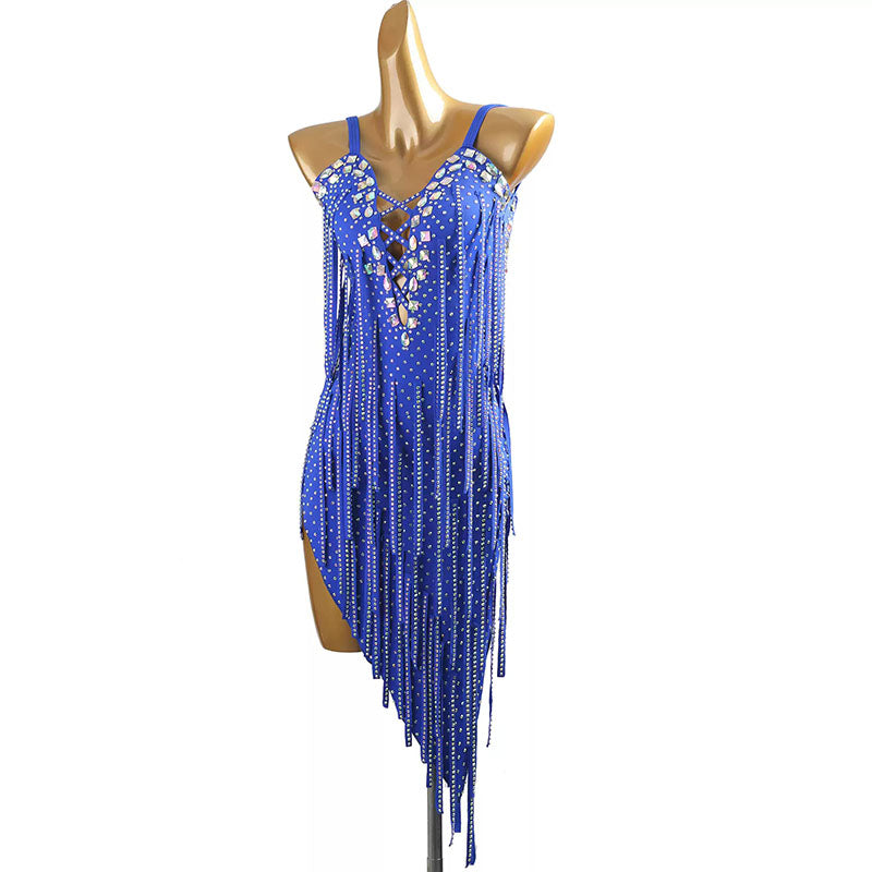 YZY Customisable-Women's Blue Tassel DanceWear Dance Dress Performance Wear