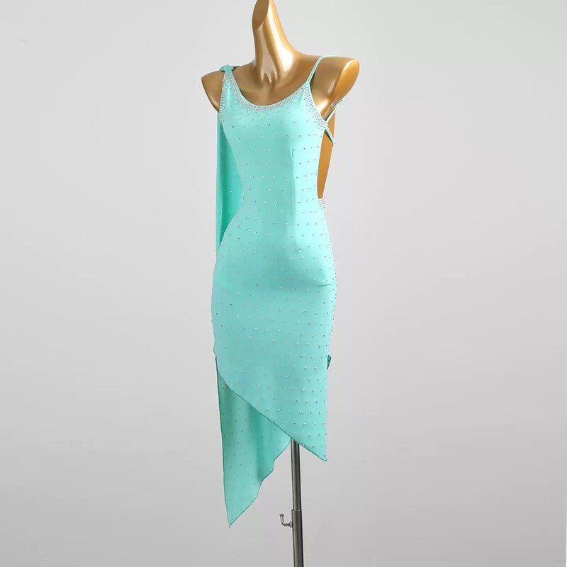 YZY Customisable-Women's MintCream Sleeveless Tassel DanceWear Dance Dress Performance Wear
