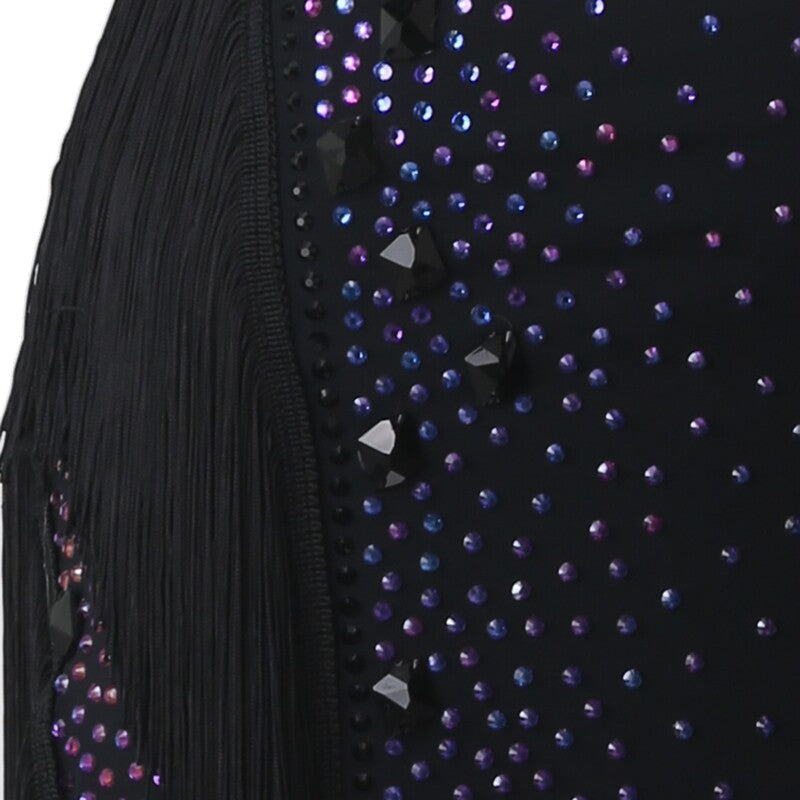 YZY Customisable-Women's Black Tassel DanceWear Dance Dress Performance Wear