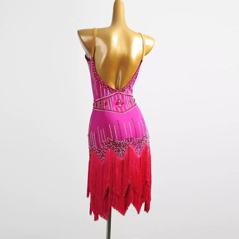 YZY Customisable-Women's Fuchsia Tassel DanceWear Dance Dress Performance Wear