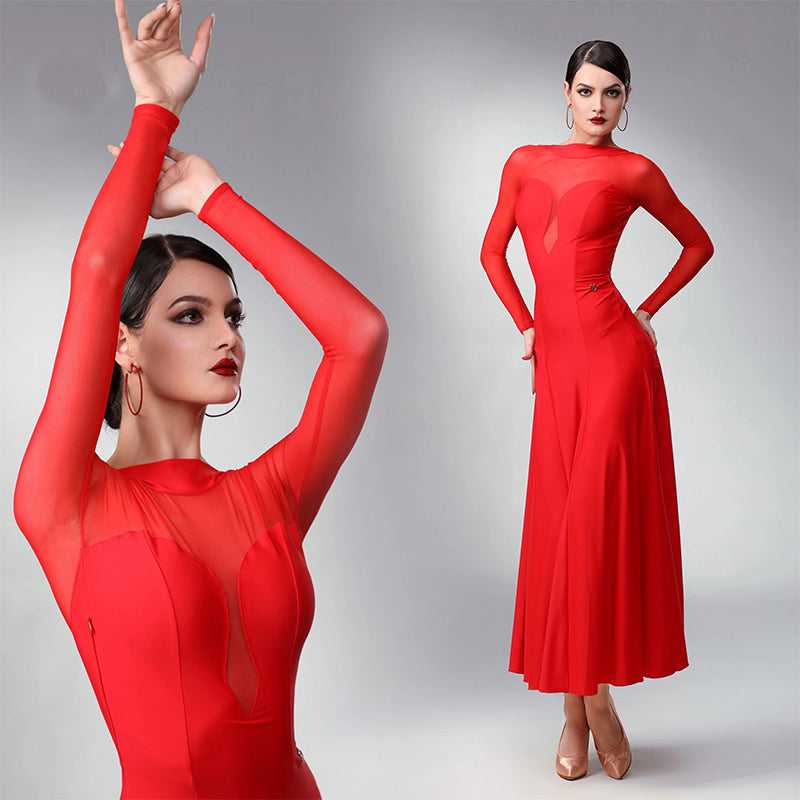 TID Customisable Women's Long Sleeve Dance Dresses Performance Competition Dancewear