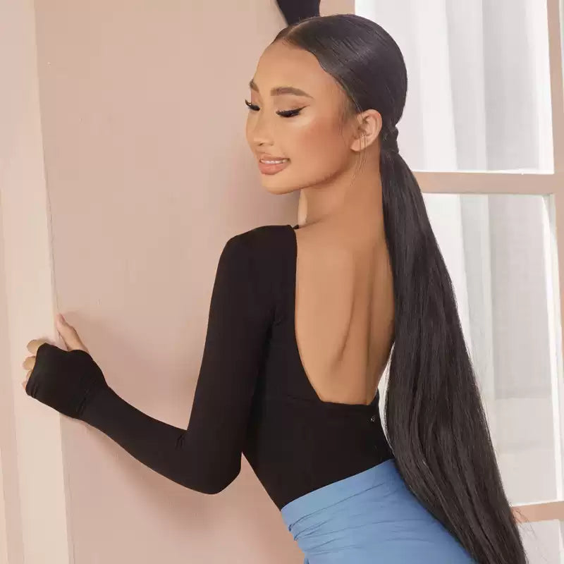 Z Girls Black Long Sleeve Backless Latin Dance Bodysuit Dance Wear