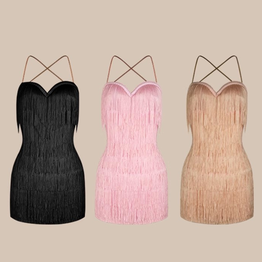 Z Women's Milk Silk Strapless Backless Tassel Dance Dress DanceWear