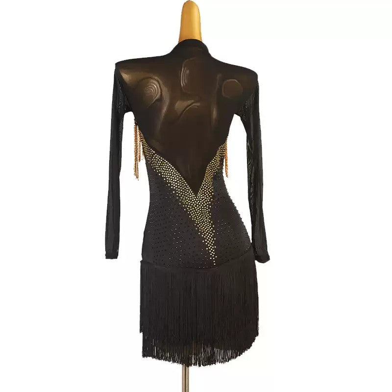 YZY Customisable-Women's Long Sleeve Tassel DanceWear Dance Dress Performance Wear