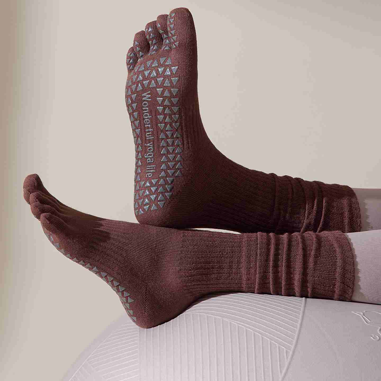 Five-Toe Split Yoga Pilates Knit Cotton Grip Short Socks