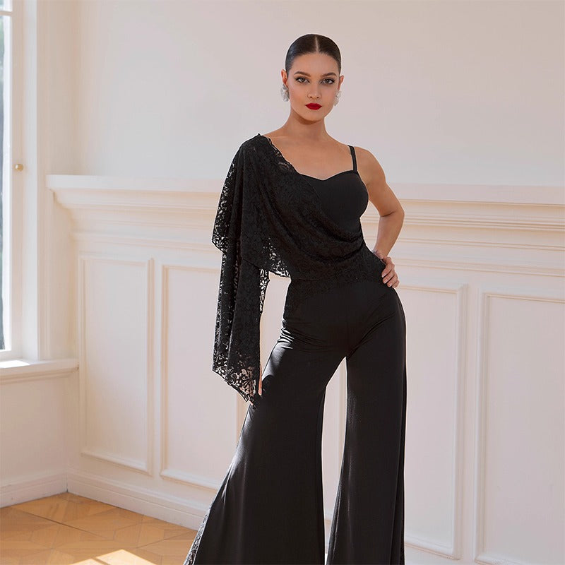TID Customisable Women's Black  Ballroom Bodysuit Dance Tops Dance Wear