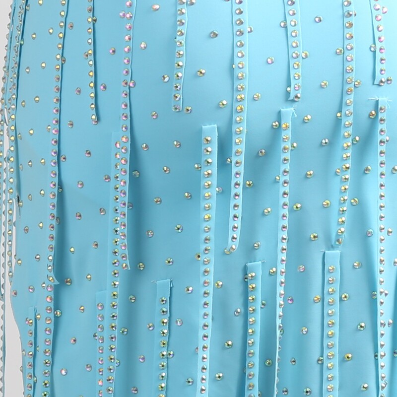 YZY Customisable-Women's Light Blue Sleeveless Tassel DanceWear Dance Dress Performance Wear
