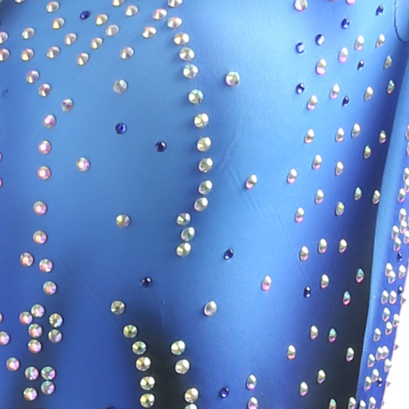 YZY Customisable-Women's Blue Long Sleeve Tassel Rhinestone DanceWear Dance Dress Performance Wear