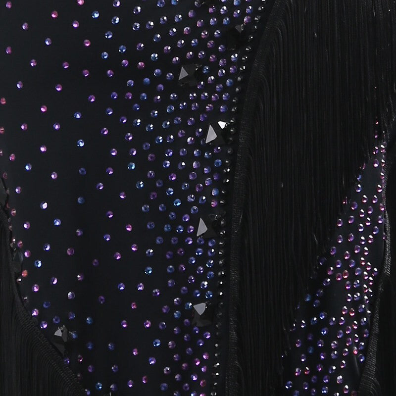 YZY Customisable-Women's Black Tassel DanceWear Dance Dress Performance Wear