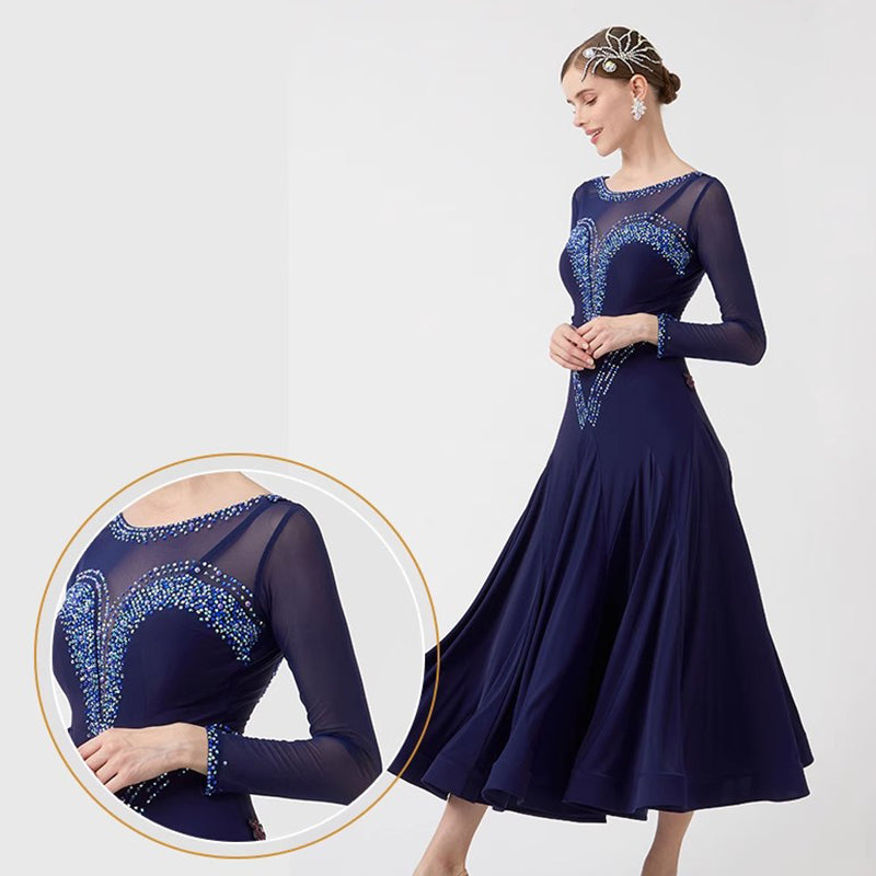 YUN Customisable-Women's Navy Diamonds Ballroom Waltz Modern Dance Dresses Dancewear