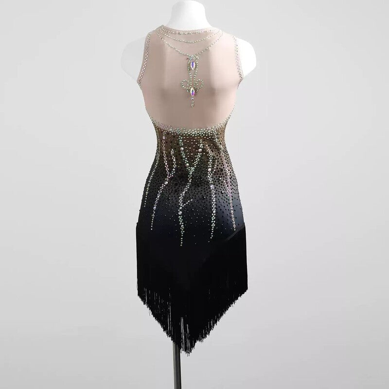 YZY Customisable-Women's Black Sleeveless Tassel DanceWear Dance Dress Performance Wear