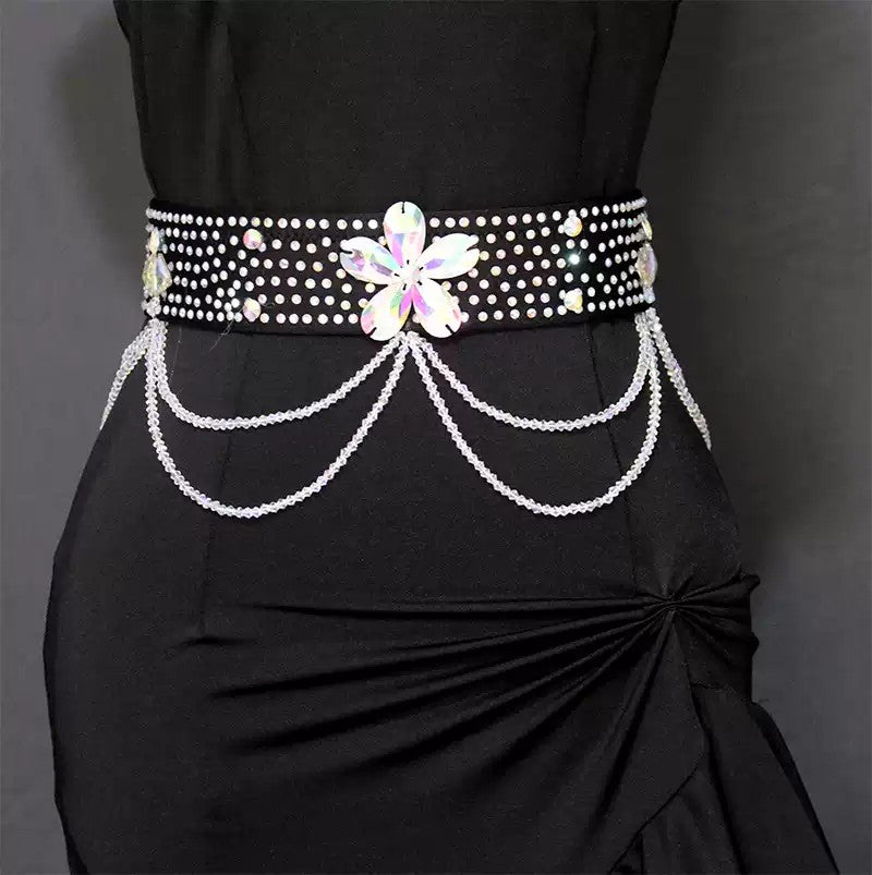 Customisable-Women's Black Tassel Latin Dance Dress Professional Dance Stage Performance Wear (With Waistband)