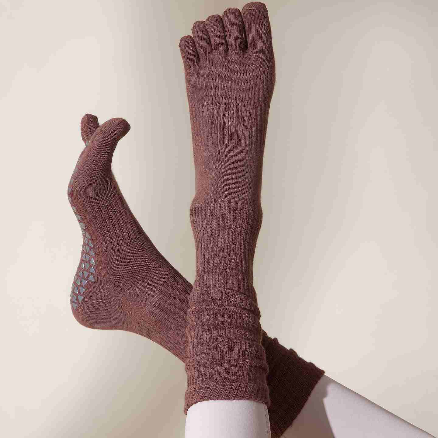 Five-Toe Split Yoga Pilates Knit Cotton Grip Short Socks