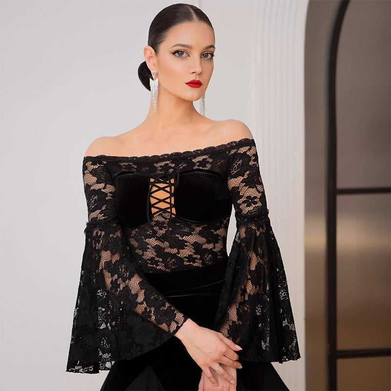 TID Customisable Women's Black  Ballroom Bodysuit Dance Tops Dance Wear