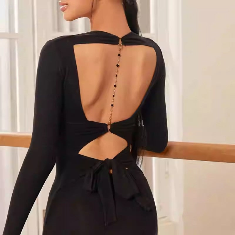Z Girls Long Sleeve Backless Latin Dance Tops Dance Wear Training Performance