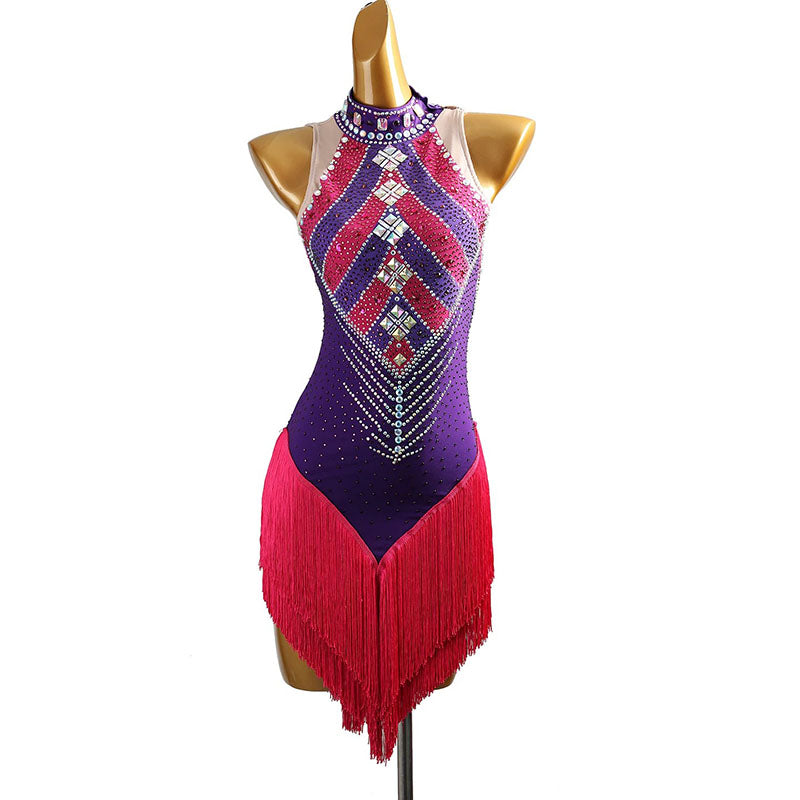 YZY Customisable-Women's Fuchsia-Purple Tassel DanceWear Dance Dress Performance Wear